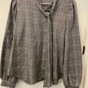 SHEIN Blouse Plaid Tie-Neck